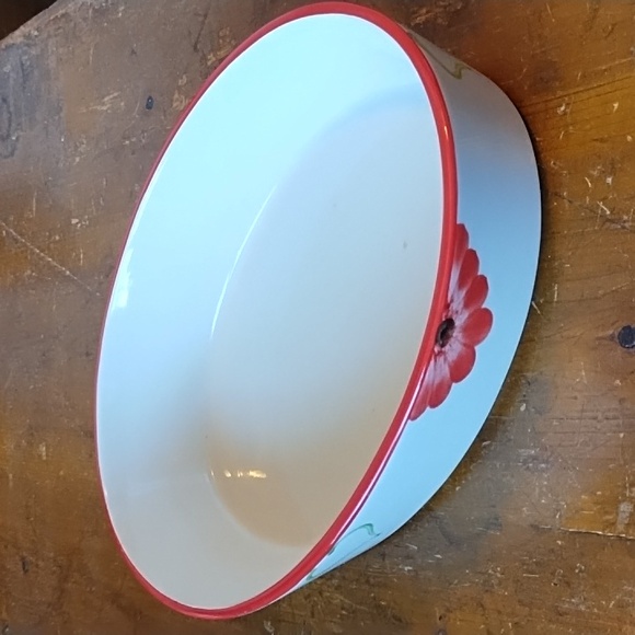 Oval Ceramic Serving Bowl Red Flowers Party Buffet Kitchen Fruit Bowl White - Picture 1 of 6